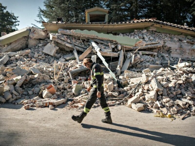 Firefighter in Amatrice on Aug. 28