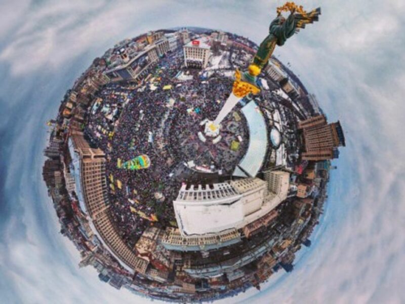 Fish-eye photo of Kiev's Maidan Square
