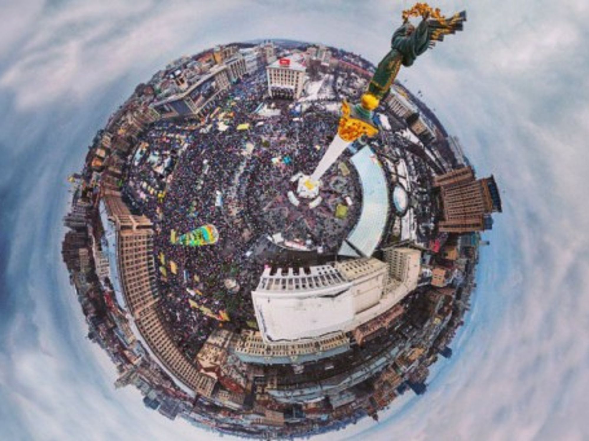 Fish-eye photo of Kiev's Maidan Square
