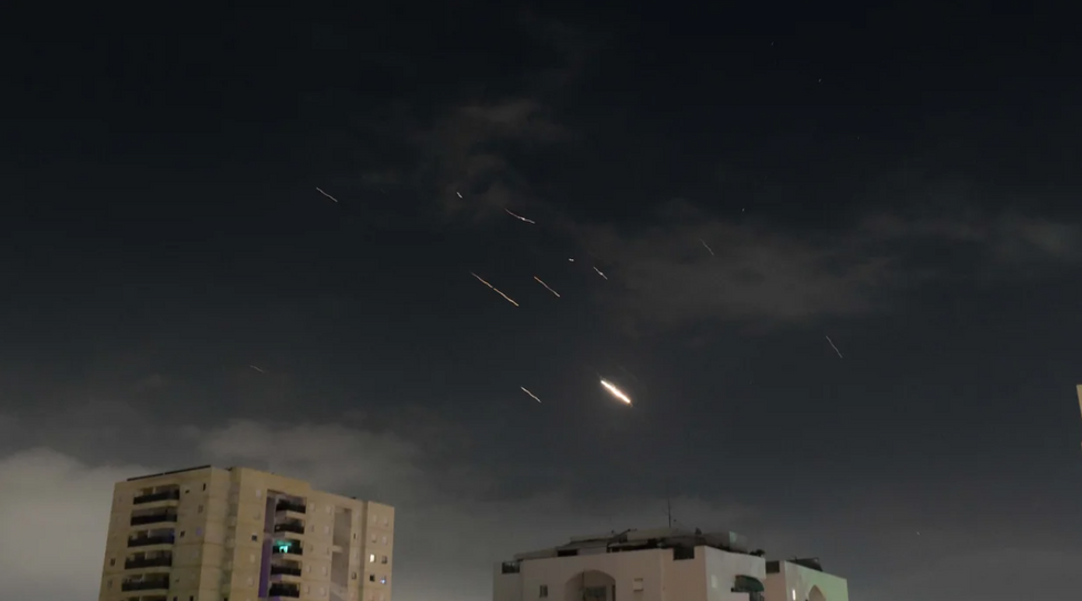 Flares from explosions over the sky over Tel Aviv.