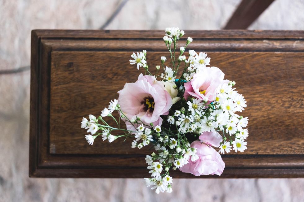 Flowers on a coffin.