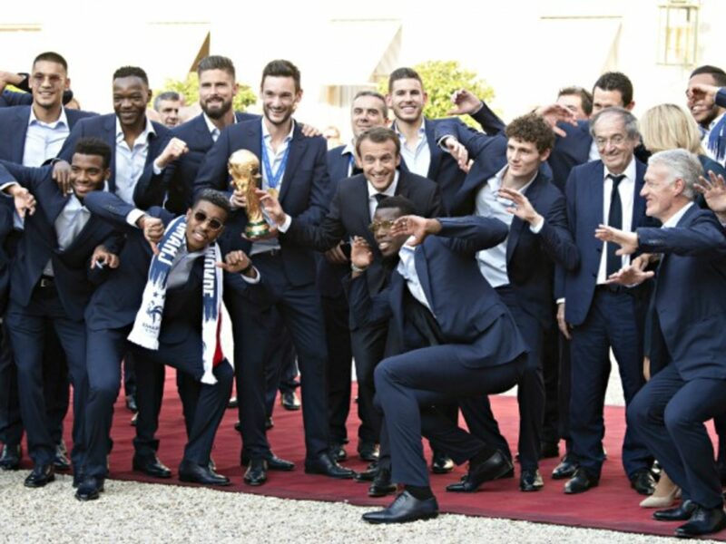France's soccer team with President Macron on July 16