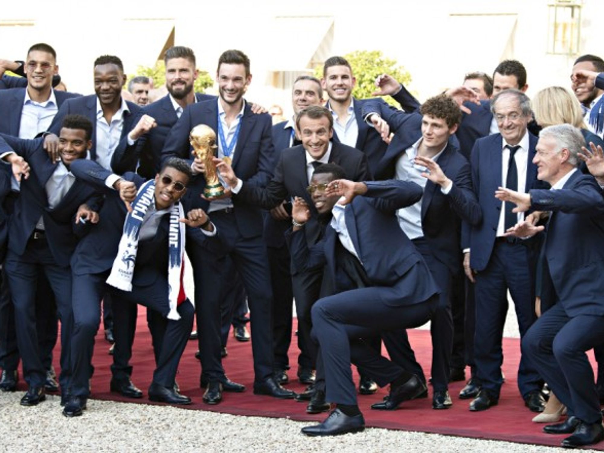 France's soccer team with President Macron on July 16