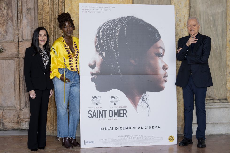 Francesca De Stefano Versace, Alice Diop, Santo Versace at the "Saint Omer" photocall in Rome.