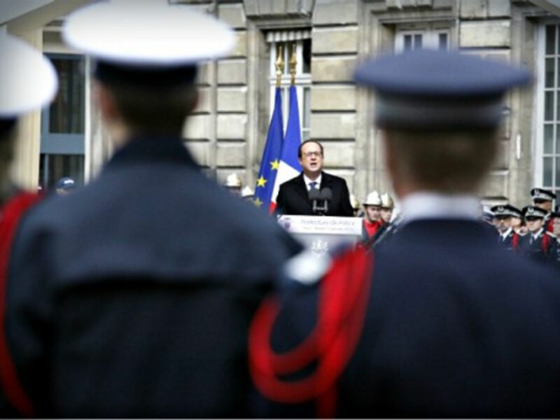 Francois Hollande during a Jan. 13 ceremony paying tribute to victims of the Charlie Hebdo attack.