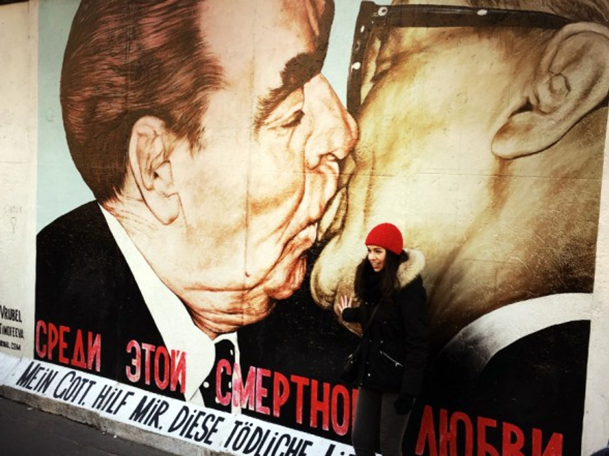'Fraternal Kiss' graffiti on the Berlin Wall
