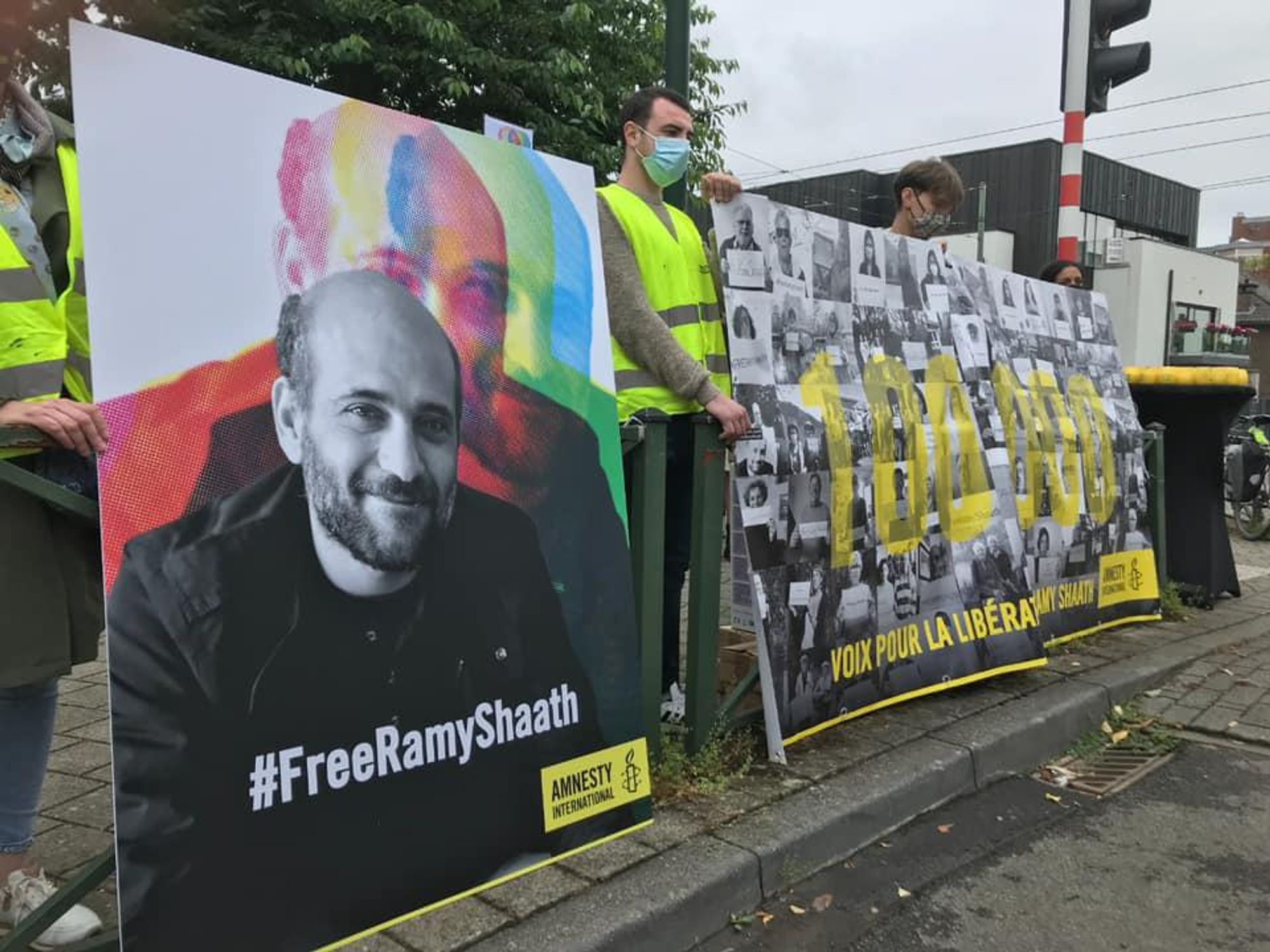 #FreeRamySaath posters displayed in the street as part of an Amnesty International campaign.