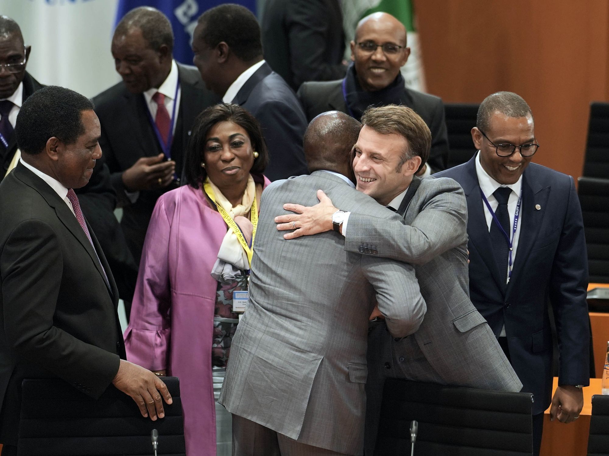 French President Emmanuel Macron welcoming participants to "Compact with Africa" - G20 Investment Summit 2023 confrence
