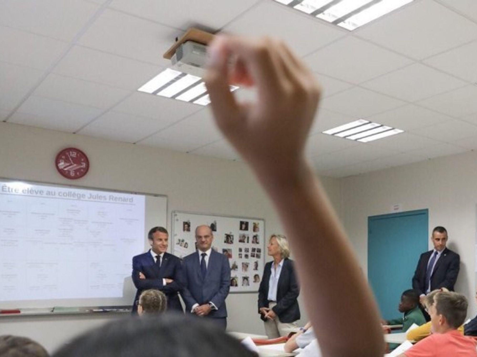 French President Macron in a classroom last September