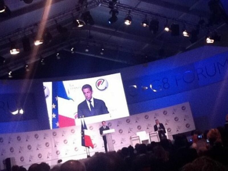 French President Nicolas Sarkozy addresses the E-G8 summit in Paris (jenny8lee)