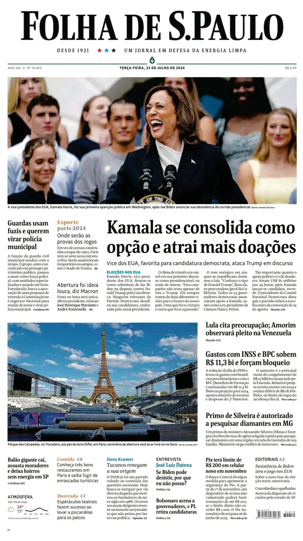 Front page of Brazilian daily Folha de S.Paulo.