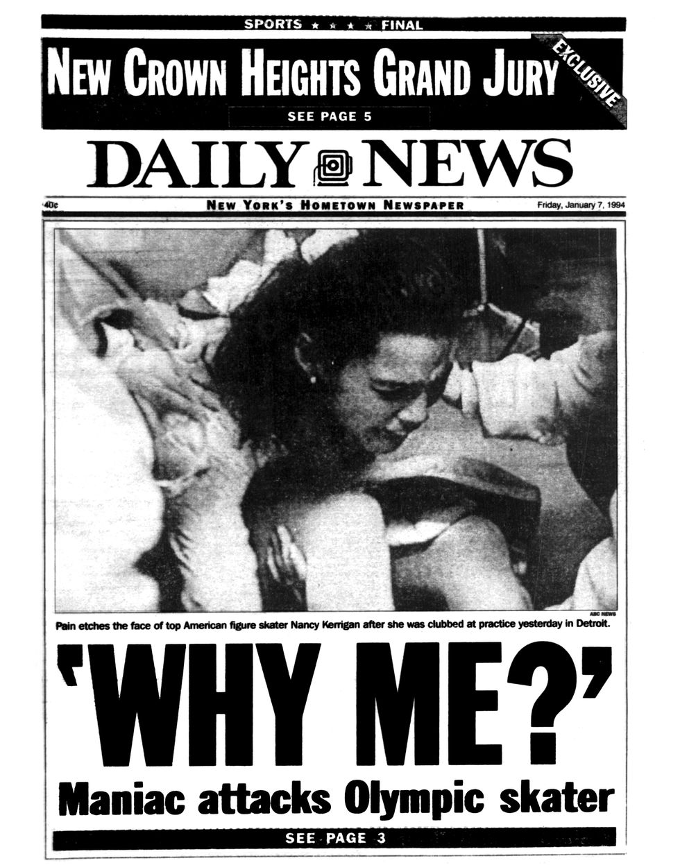 Front page of Daily News newspaper with Nancy Kerrigan