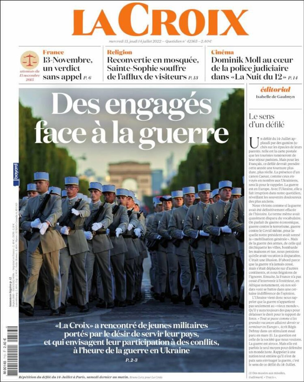 Front page of French daily La Croix