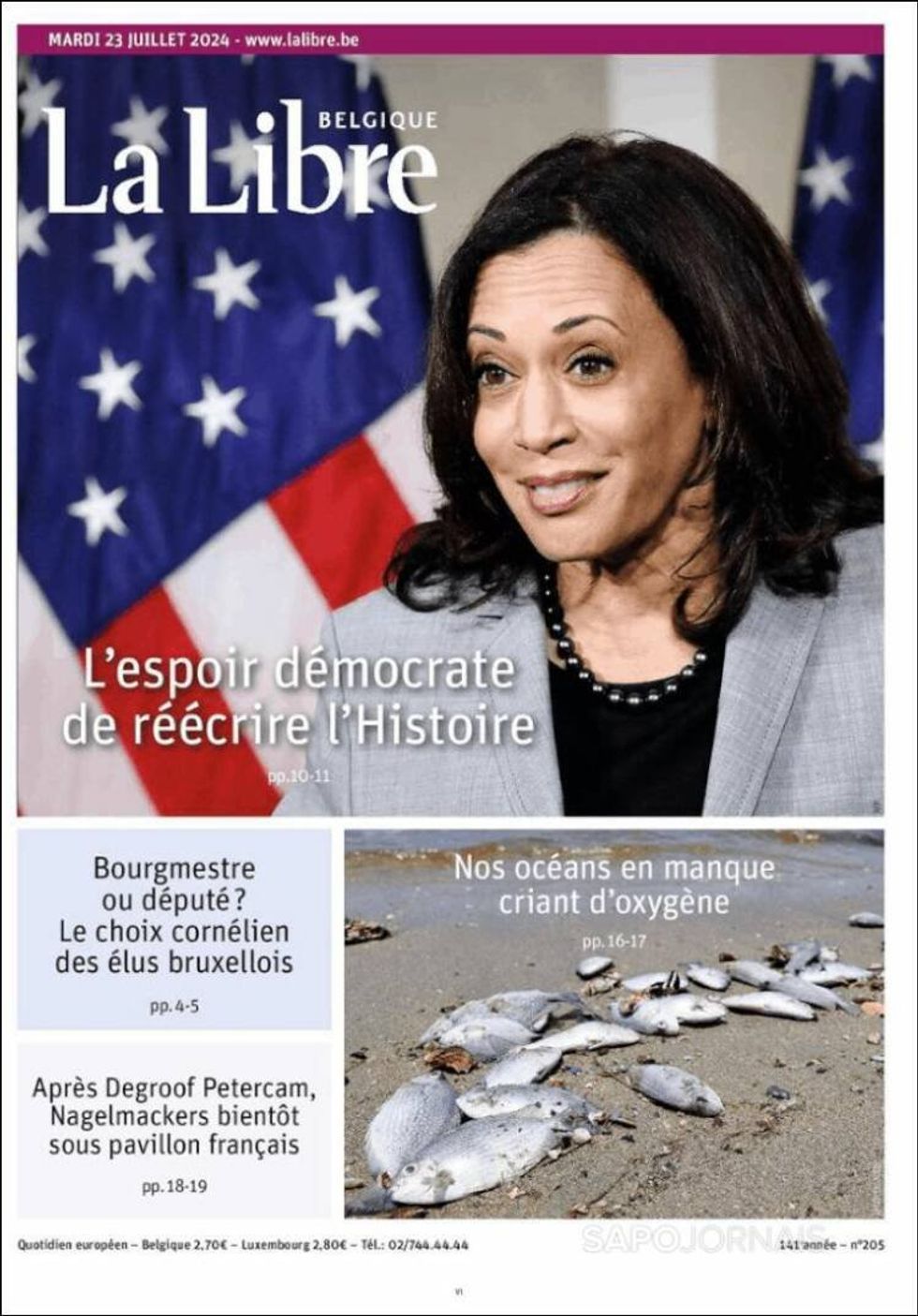 Front page of French language Belgian daily La Libre.