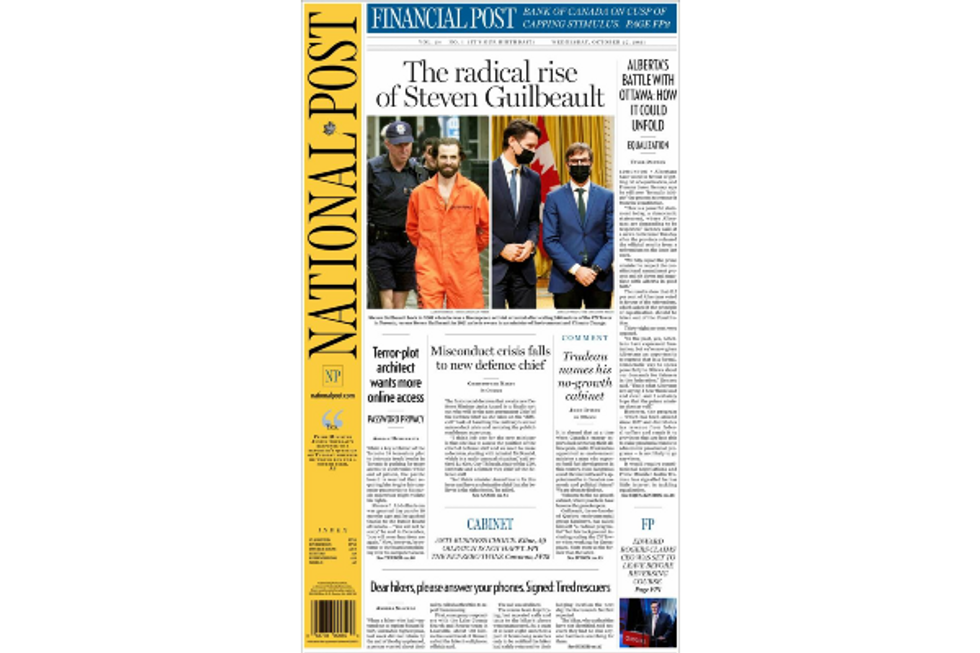 Front page of the National Post's October 27 front page