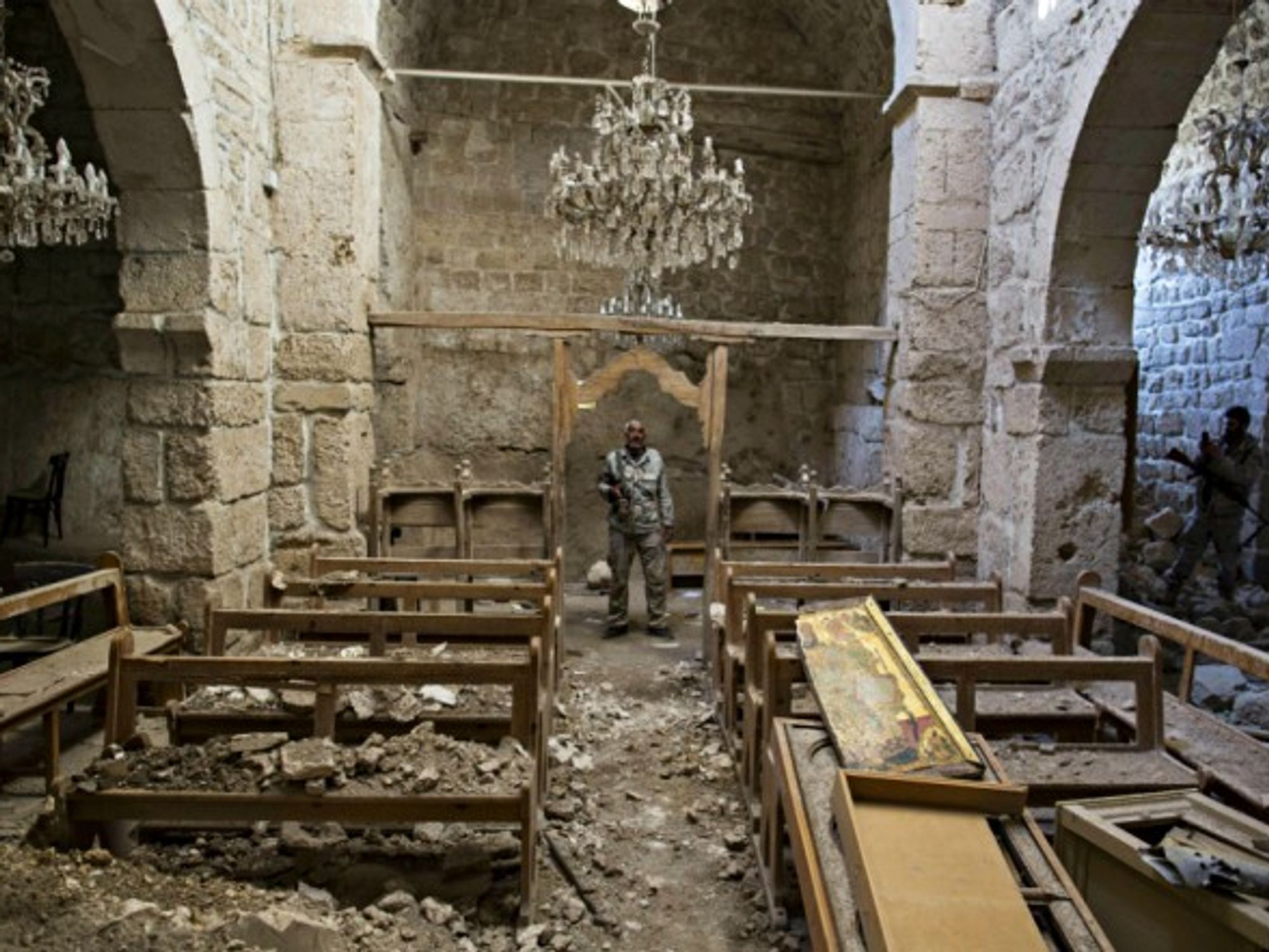 FSA leader inside a church in Maloula, Syria