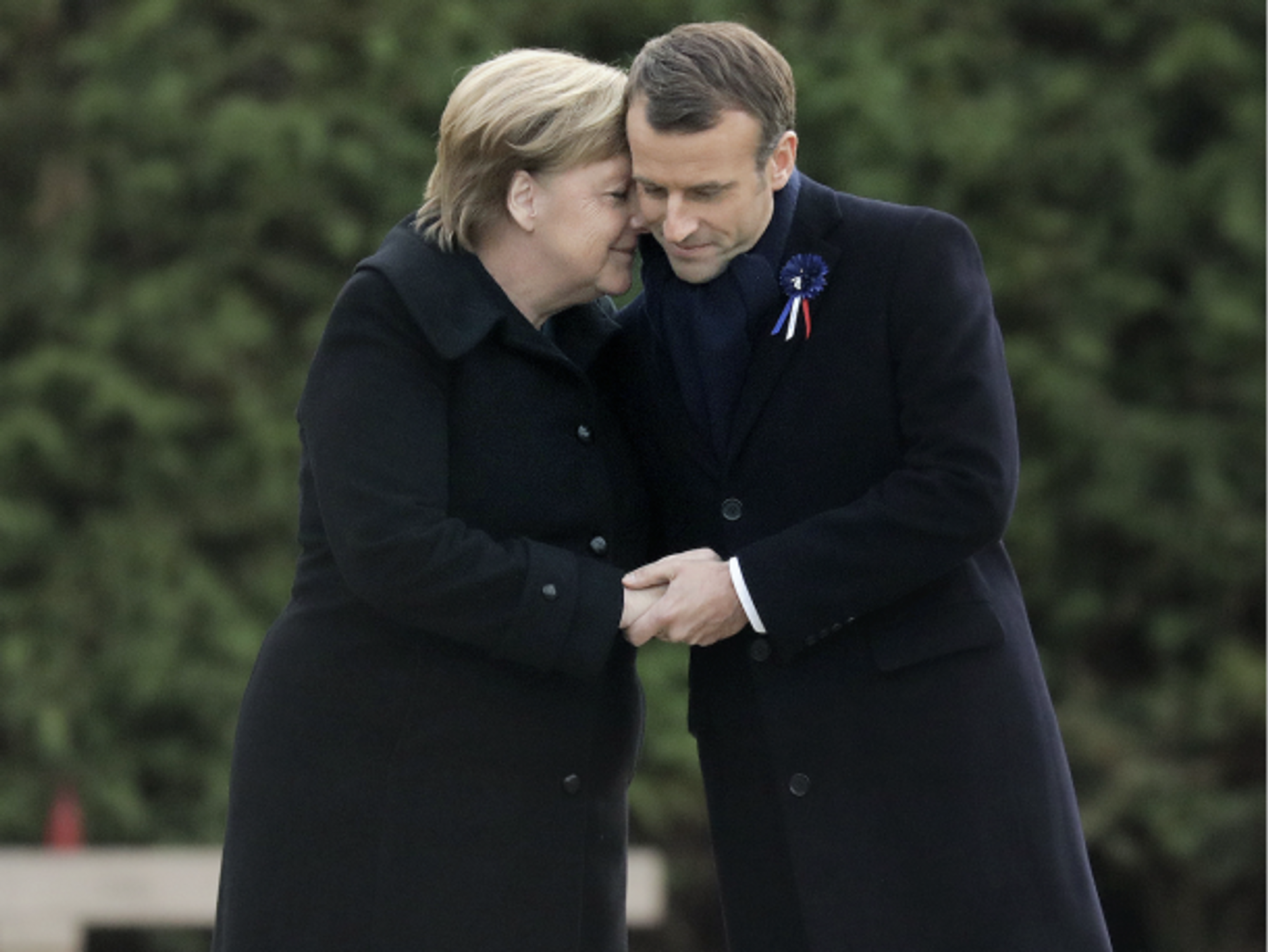 German Chancellor Angela Merkel and French President Emmanuel Macron at the Armistice Centenary ceremony in Paris on November 11, 2018