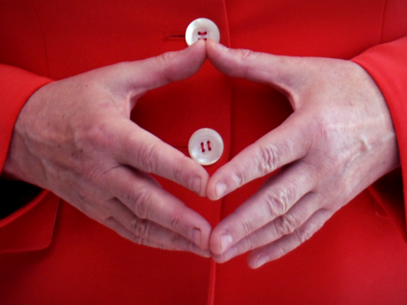 German Chancellor Angela Merkel's trademark hand gesture