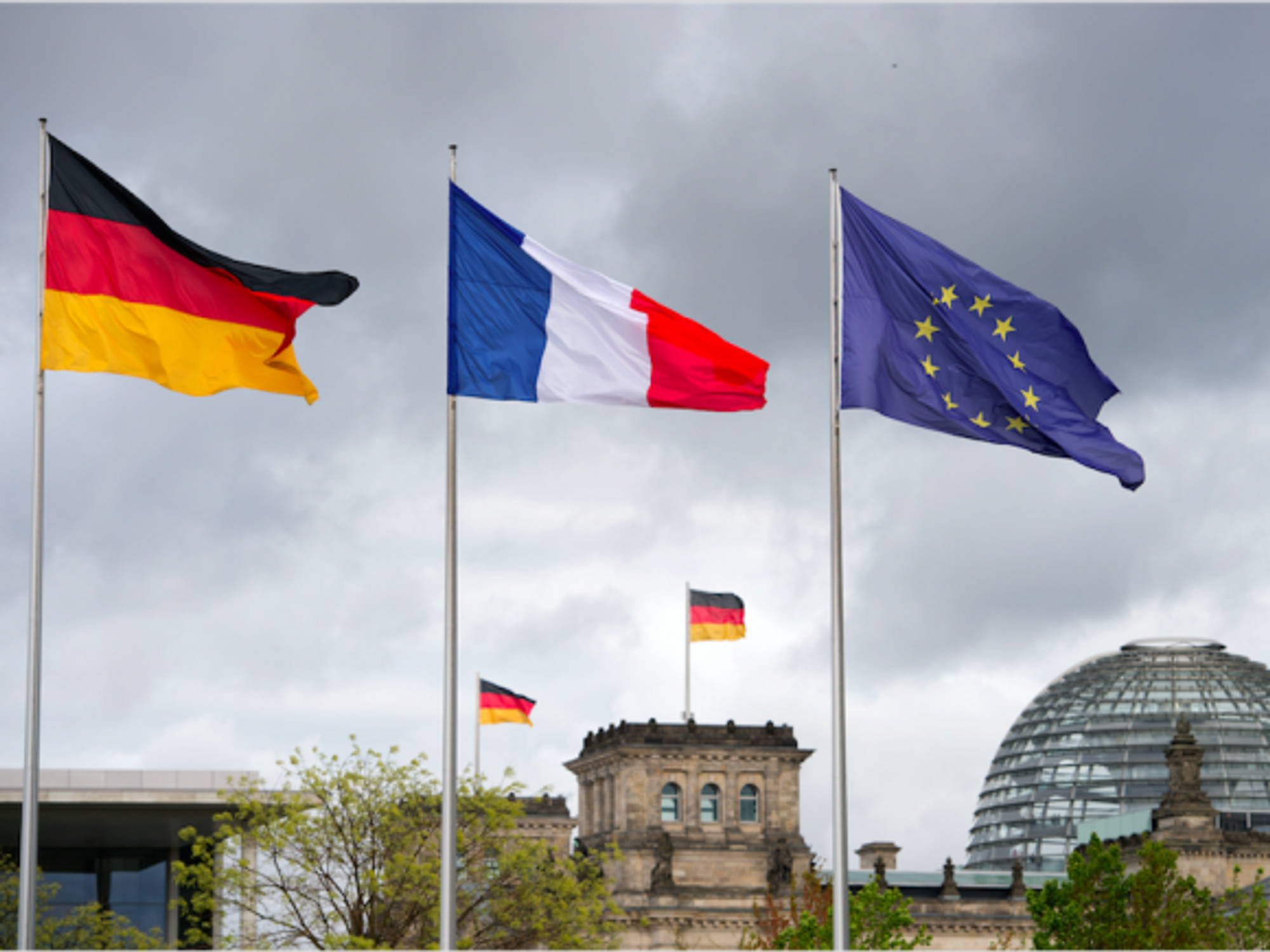 German, French and EU flags