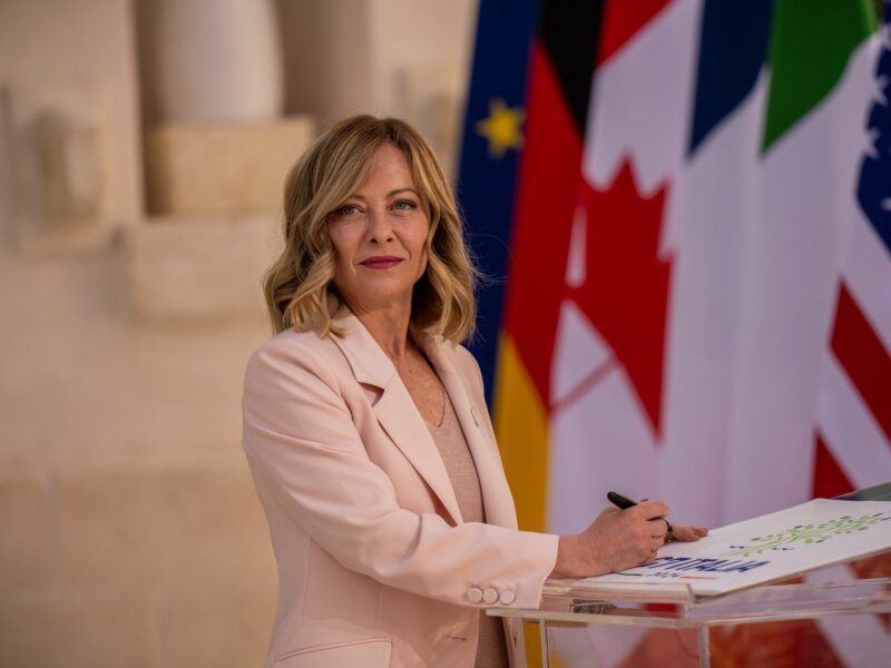 Giorgia Meloni, Prime Minister of Italy, arrives at the G7 summit.
