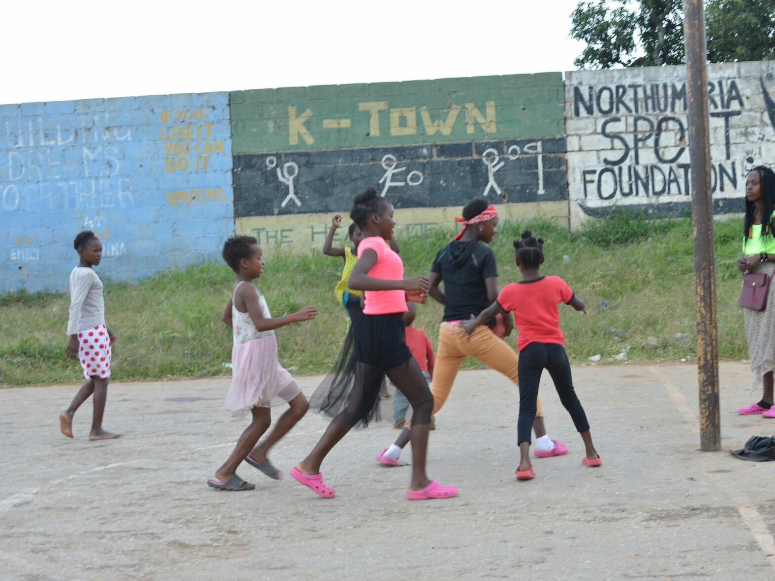 Girls playing netball in Zambia.