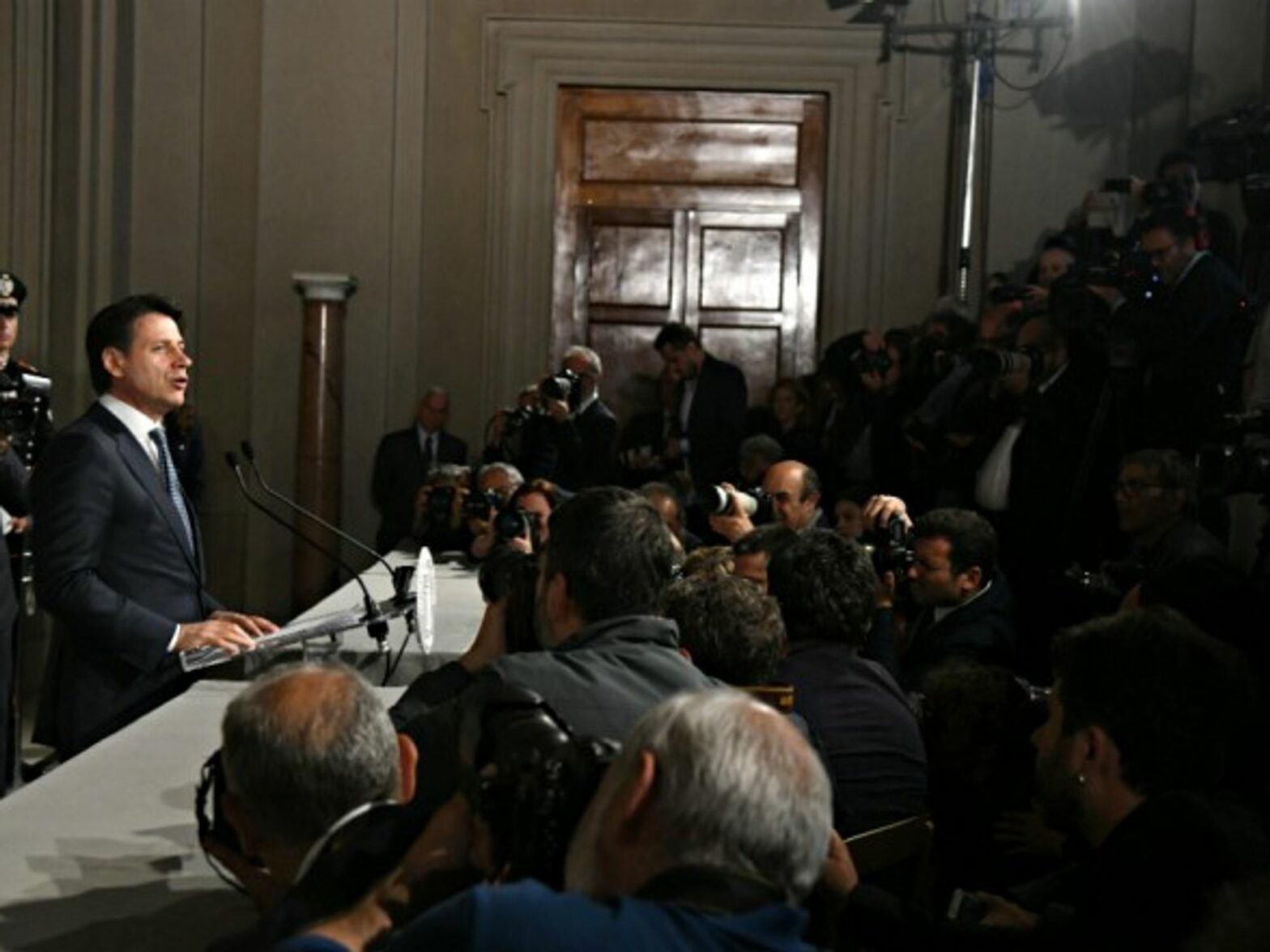 Giuseppe Conte addressing a press conference in Rome on May 23