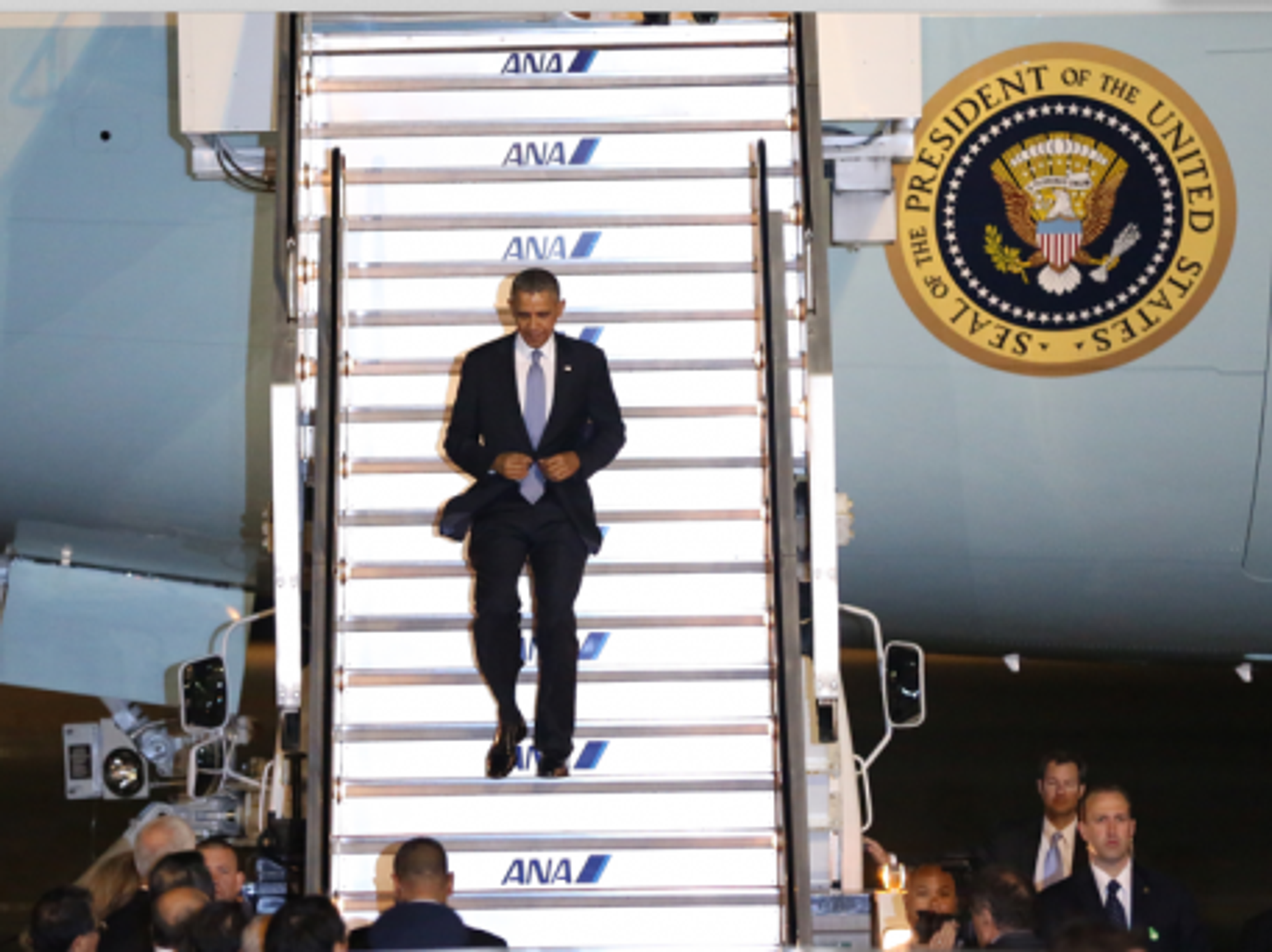 Going down: A lonely arrival last month in Asia