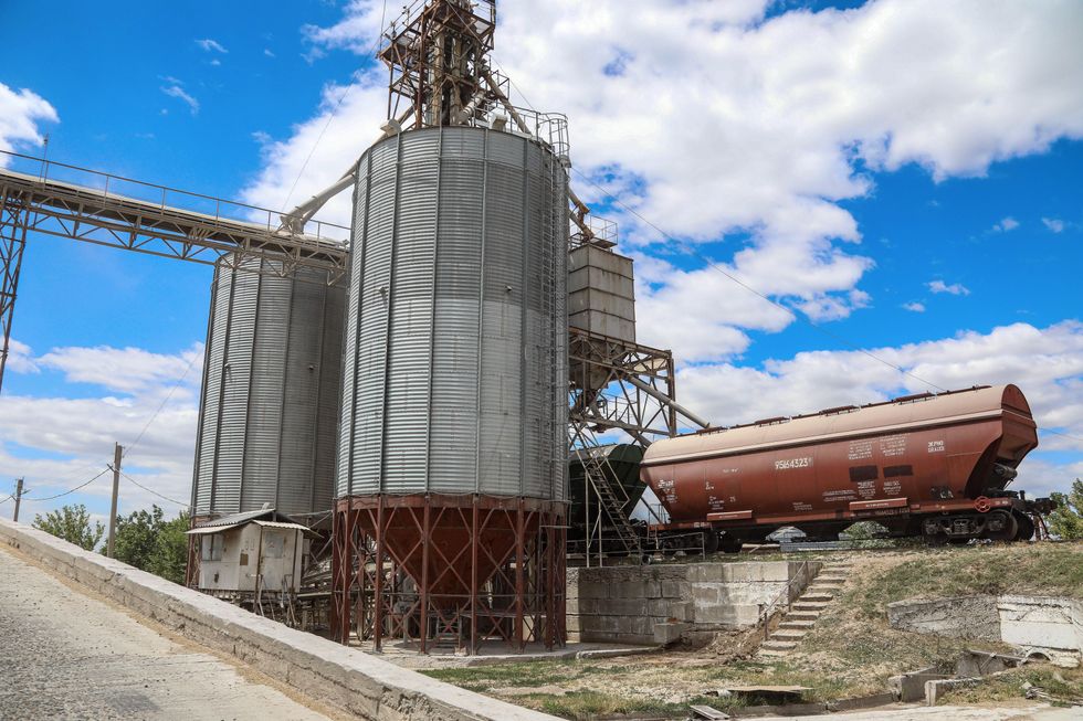 Grain silos are pictured in Odesa Region