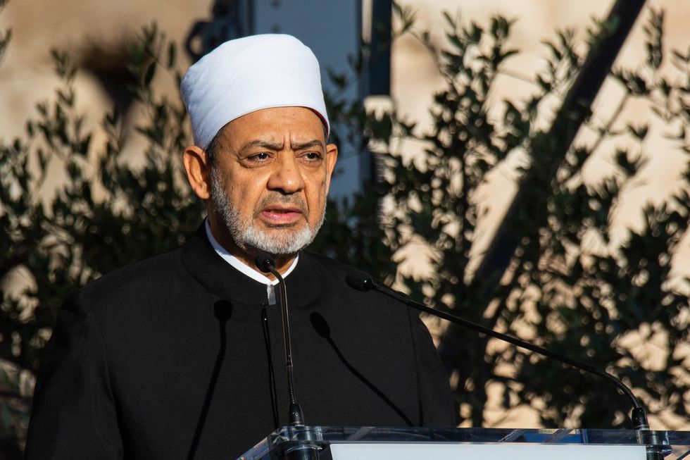 Grand Imam of Al Azhar Sheikh Ahmed al-Tayeb seen speaking during the interreligious meeting.​