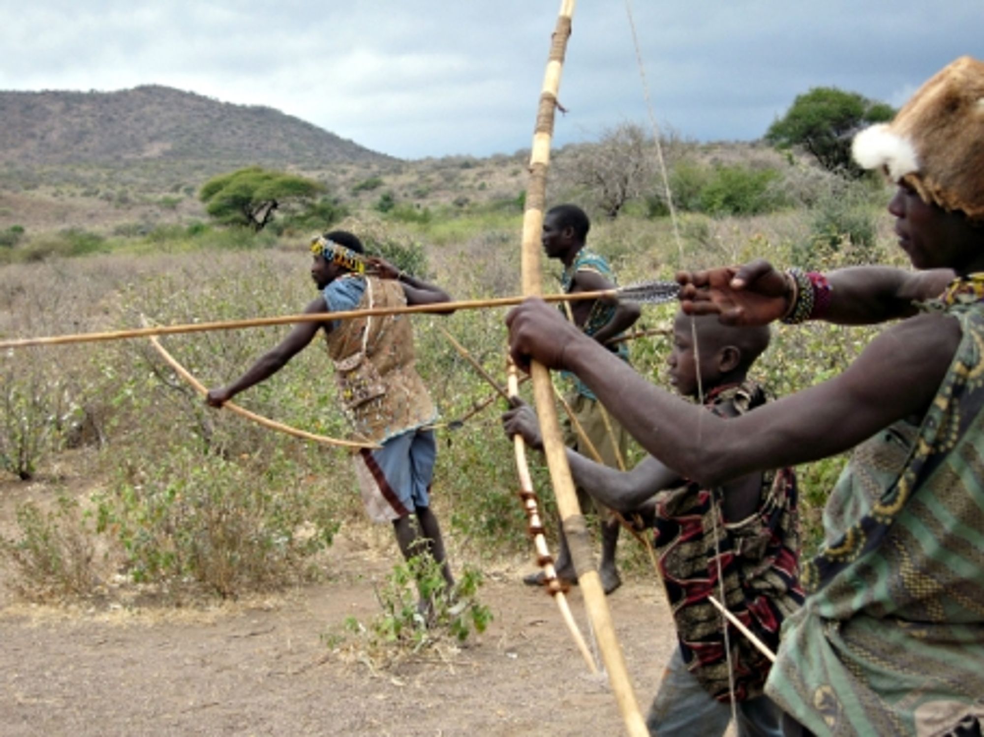 Hadza tribesmen hunting in Tanzania