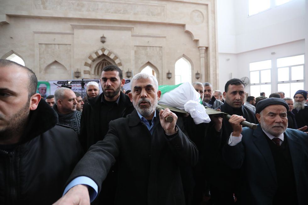 Hamas leader Yehya Sinwar, at the 2022 funeral of father of the commander-in-chief of the Izz al-Din al-Qassam Brigades, the military wing of Hamas Mohammed Deif.