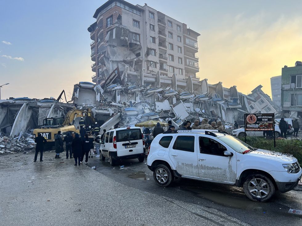 Hatay Feburary 7th, 2023 after the 7.8 magnitude earthquake.​ Buildings are destroyed and people are helping with rescue missions.