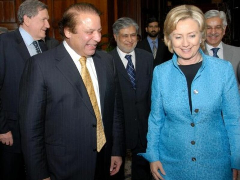 Hillary Clinton and Nawaz Sharif, leader of the opposition in Pakistan