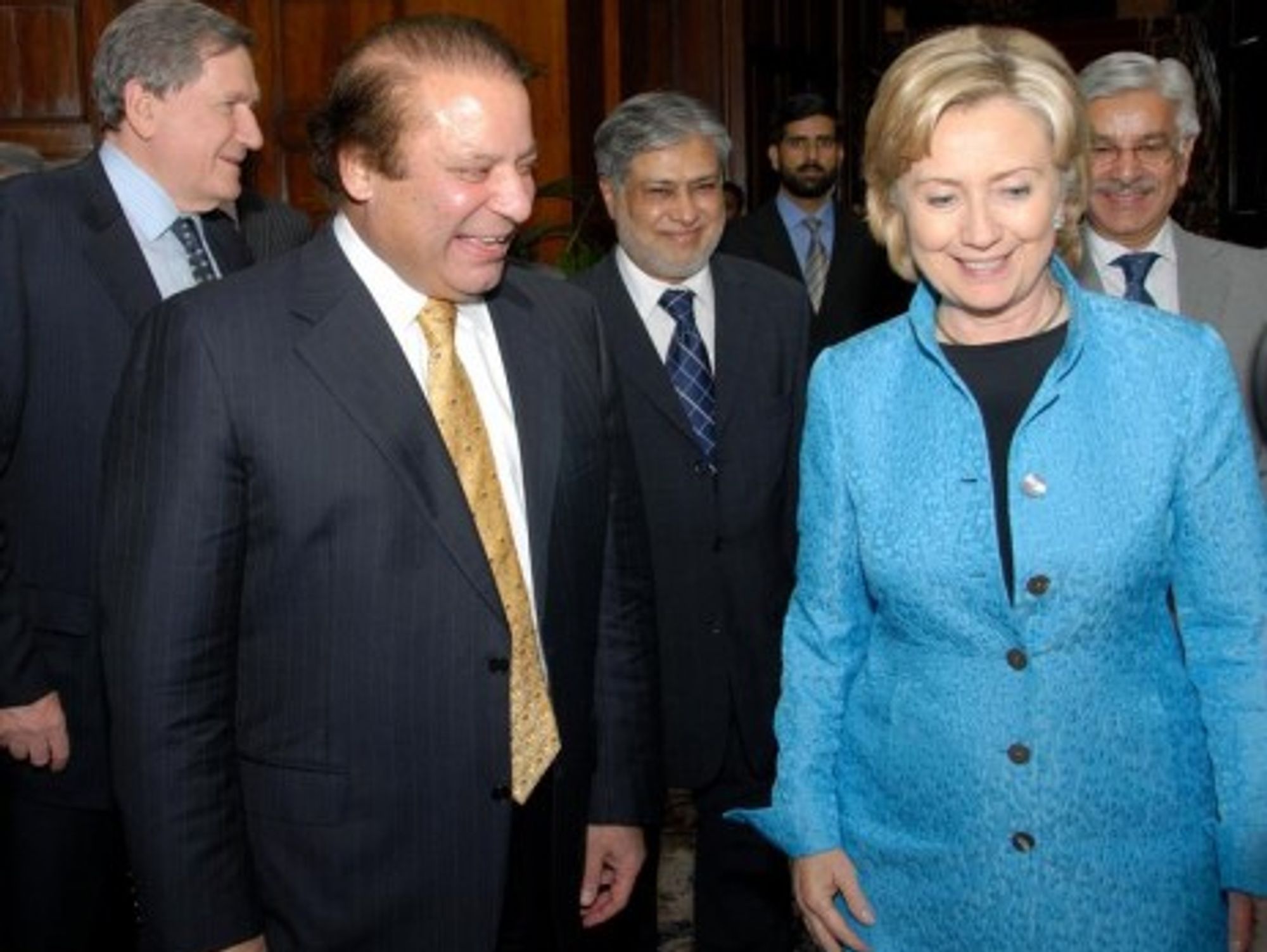 Hillary Clinton and Nawaz Sharif, leader of the opposition in Pakistan