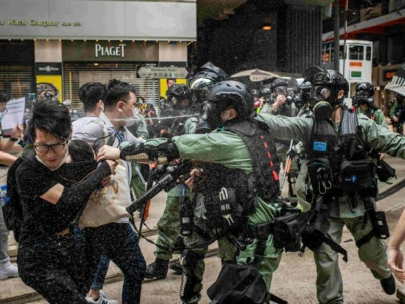 Hong Kong police fired teargas and pepper spray onto demonstrators after thousands took to the streets, protesting against a new National Security Law.