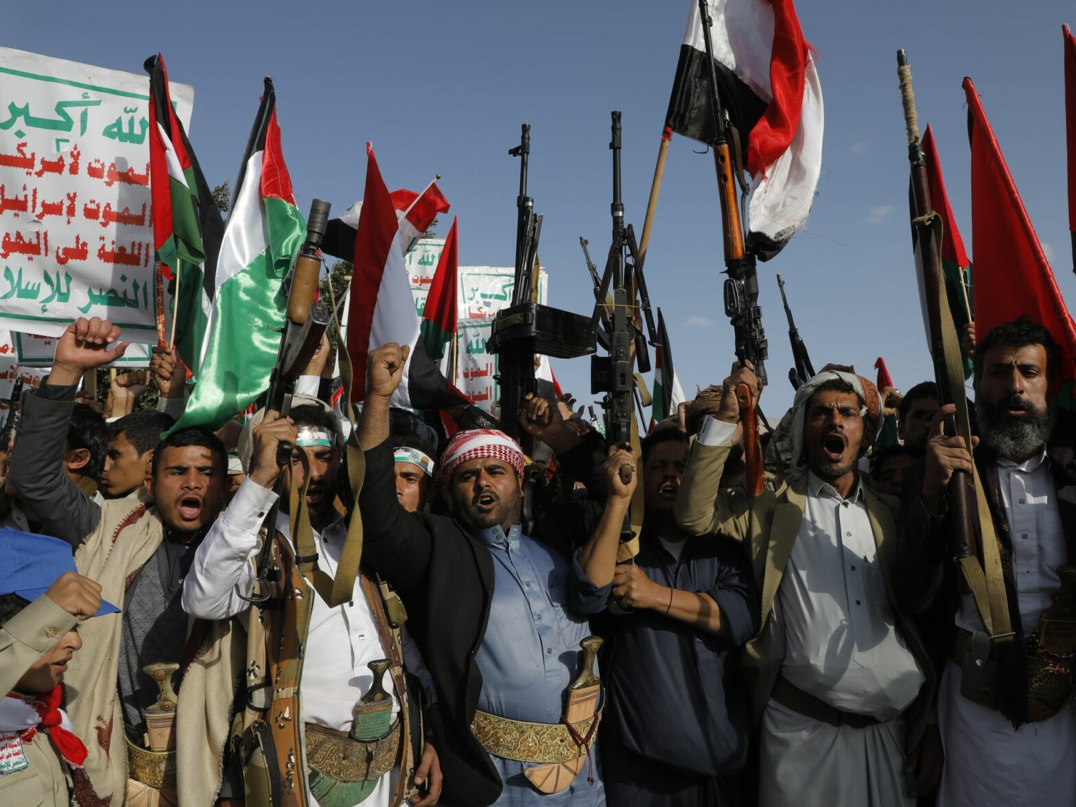 Houthi supporters in Sanaa, Yemen, gather during a rally to show support to Palestinian people in Gaza on October 18, 2023.