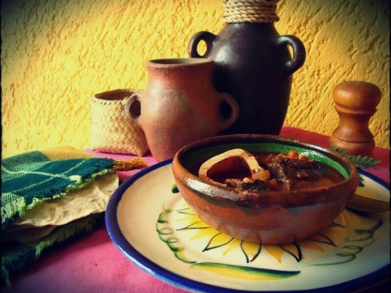 Huaxmole, a traditional dish with beef or pork meat in a thick sauce of chili and guaje beans