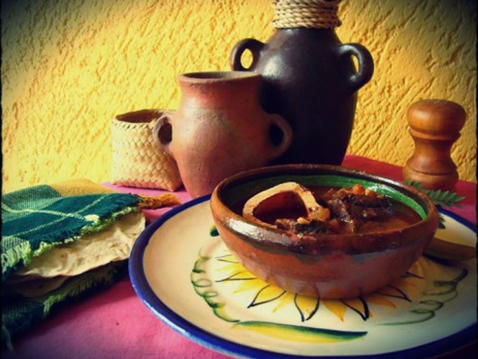Huaxmole, a traditional dish with beef or pork meat in a thick sauce of chili and guaje beans