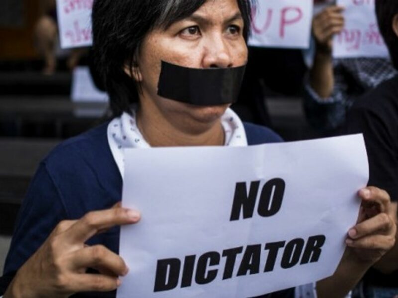 Hundreds of Thais protested the army's decision to impose martial law.