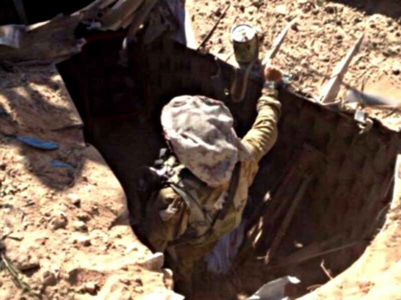IDF soldier searching an underground tunnel in Gaza