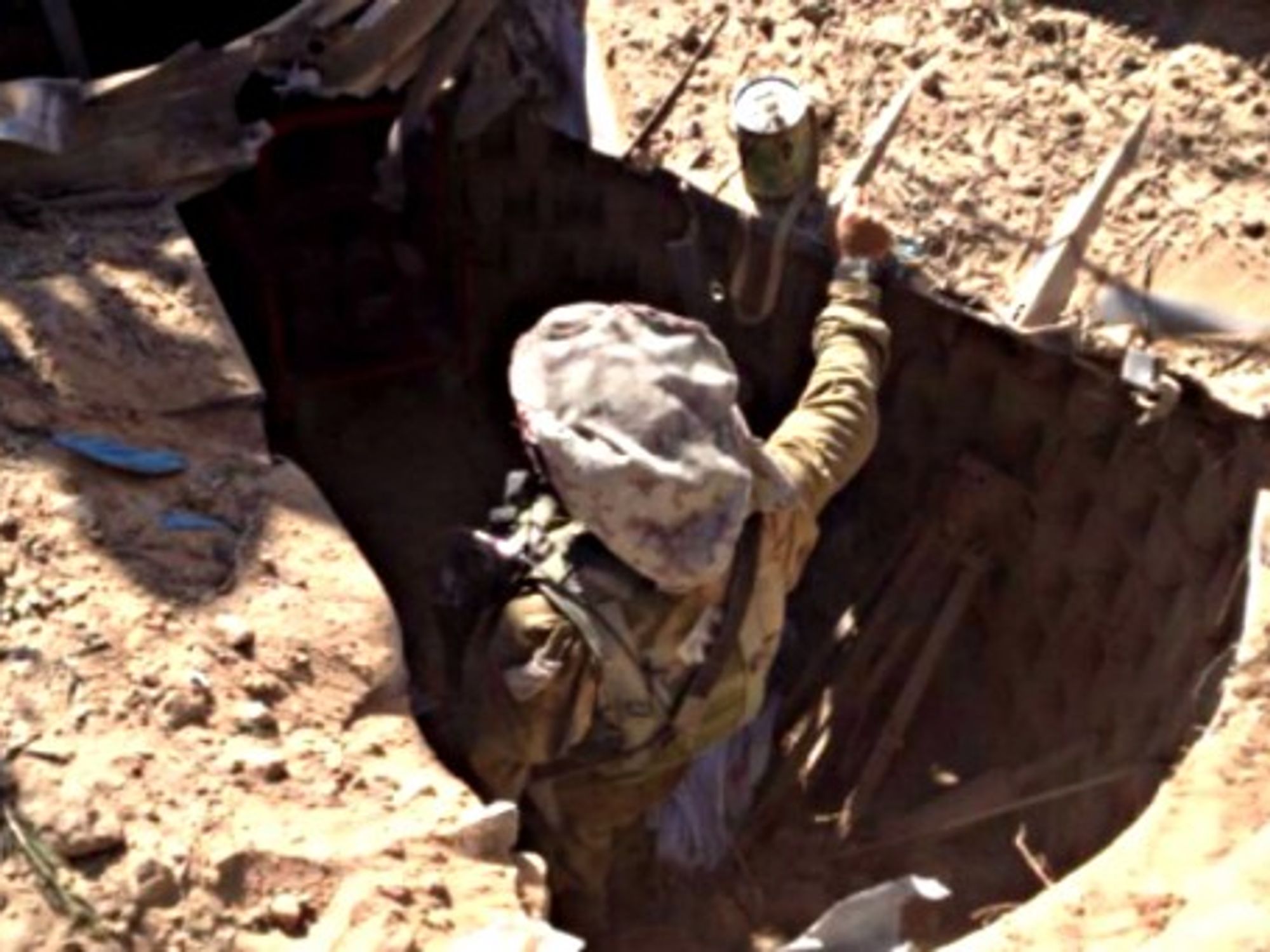 IDF soldier searching an underground tunnel in Gaza