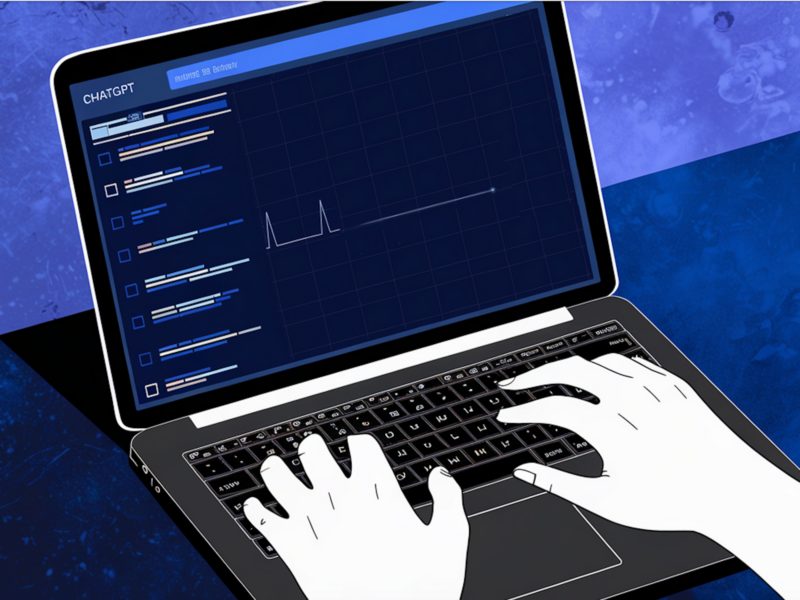 Illustration of a person typing on a laptop that shows a flatline