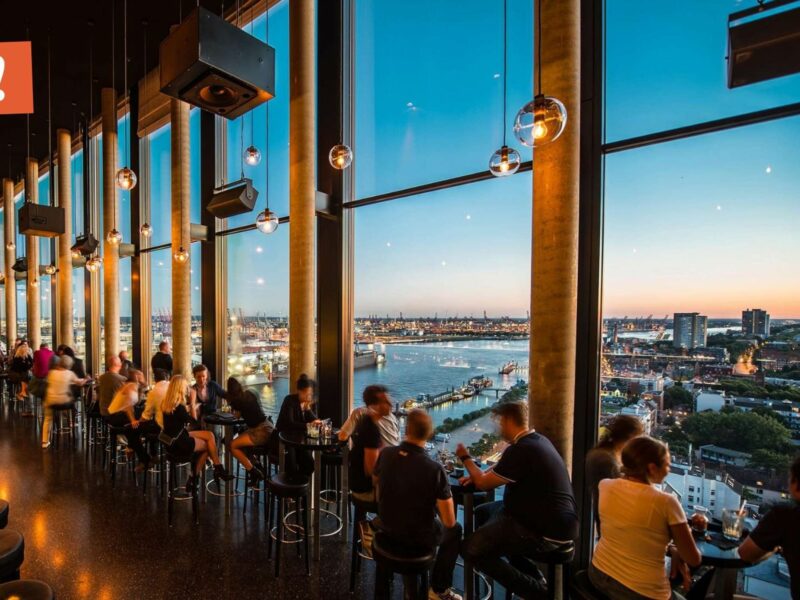 image of a rooftop bar with a view of the harbour