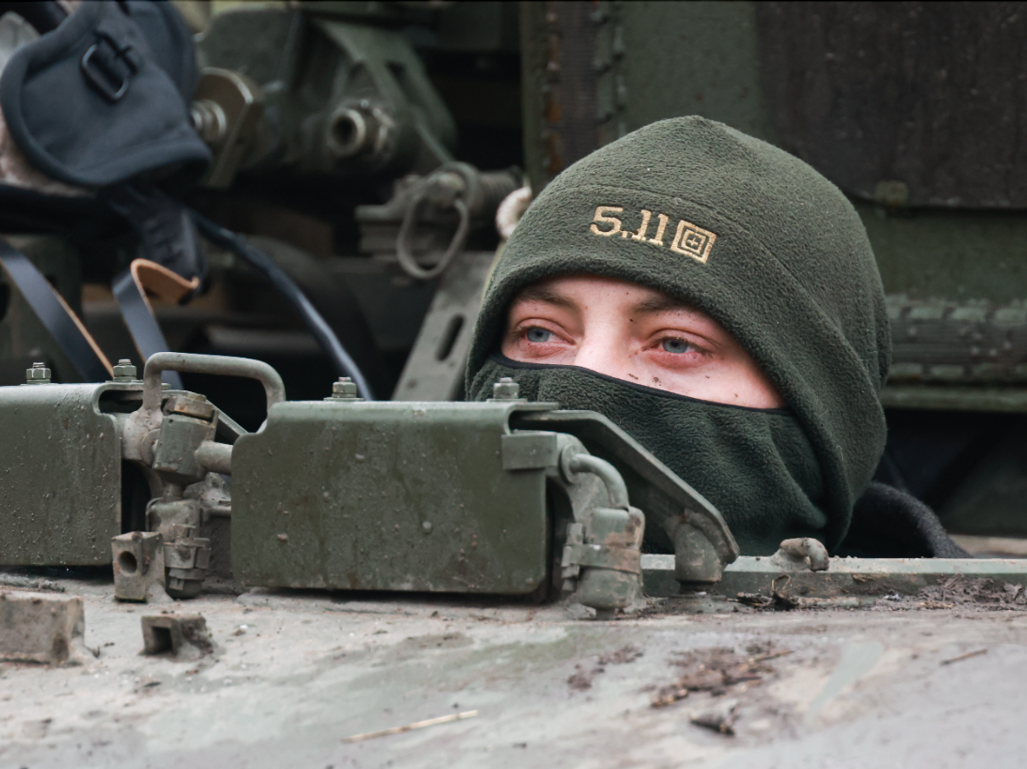 Image of A serviceman is seen during a combat mission involving the use of a 240mm 2S4 Tyulpan self-propelled heavy mortar in Russia's special military operation in Donetsk