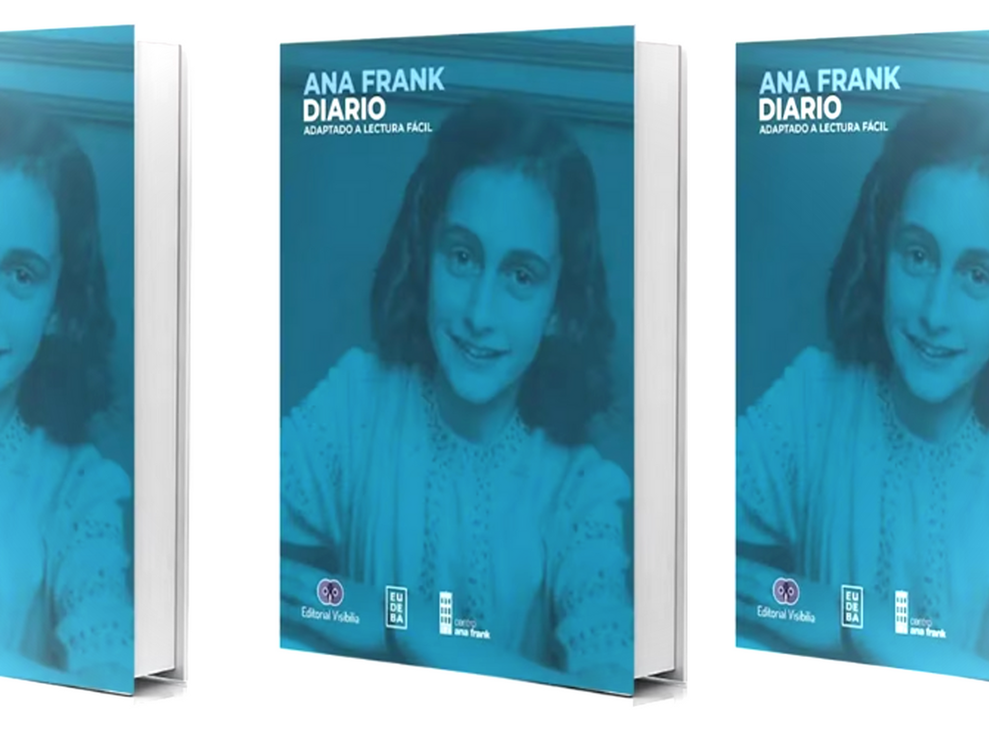 Image of Argentina’s Anne Frank Center's first-ever Easy Reading edition, in Spanish., a book with a blue cover with Anne Frank's face