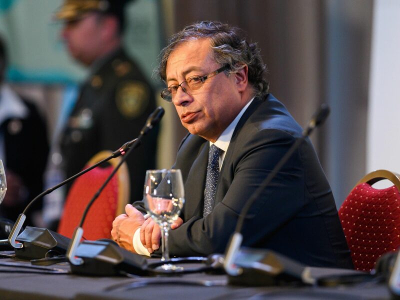 Image of Colombian President Gustavo Petro speaking during a press conference in Buenos Aires on Jan 14, 2023