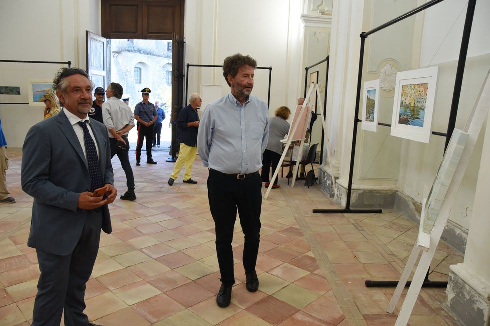 Image of Dario Franceschini, Italian Minister of Culture during his visiting the Santa Margherita a Terra Murata's church located in Procida,