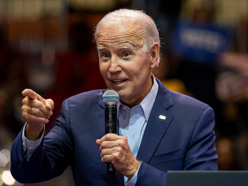 Image of ​ President Joe Biden speaks during a political rally at Florida Memorial University.