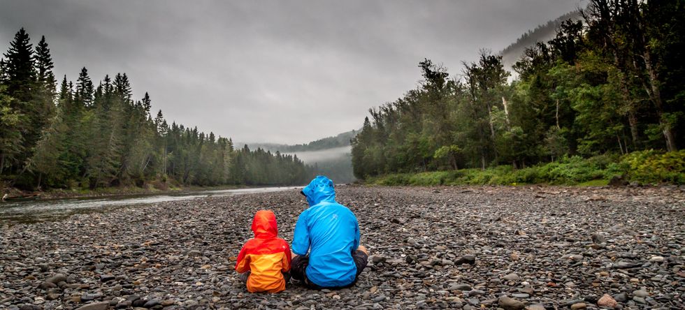Image of ​A parent and their child enjoying the view in a forest