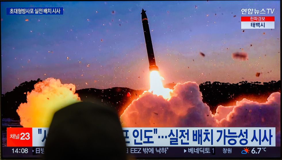 Image of ​A TV screen shows a footage of North Korea's missile launch during a news program at the Yongsan Railway Station in Seoul on January 1st 2023.